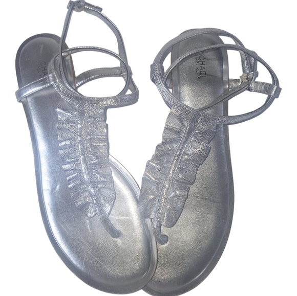 Michael Kors Silver Leather Bella Wrinkled Adjustable Ankle Strap Sandals 8M - Picture 8 of 8